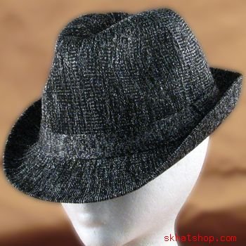 METALLIC BLACK MESH FEDORA TRILBY LT HAT DANCE CRUSH