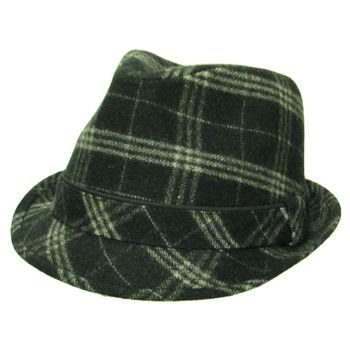 NWT Check Plaid Heavy Wool Fedora Trilby Hat Black M/L