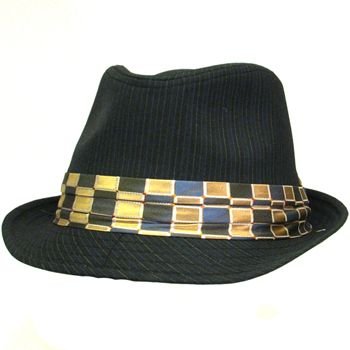 NWT COTTON PINSTRIPE BAND NECKTIE FEDORA HAT BLACK M/L