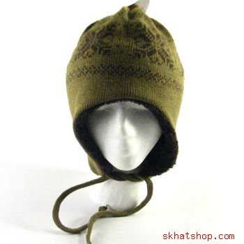 SKI SKATE 2 ply KNIT HAT TROOPER TRAPPER FLAPS OLIVE BR