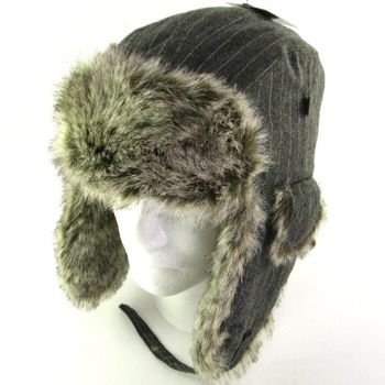 NEW FAUX LEATHER FUR PILOT TROOPER SKI HAT GRAY L/XL