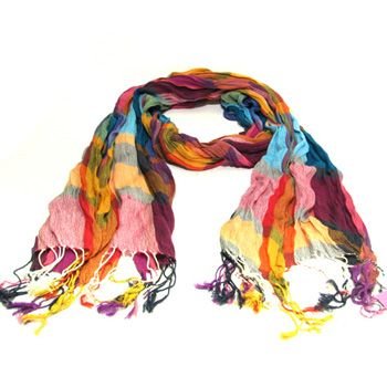Light Crinkle Plaid Long Scarf Wrap 70x26 orange