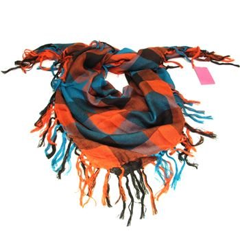 PLAID SHEER THIN BIG SQ SCARF WRAP SHAWL 40X40 ORANGE