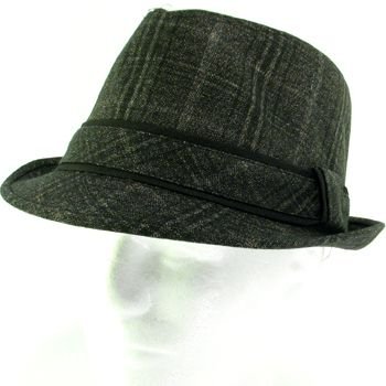 COTTON PLAID TWEED STINGY FEDORA TRILBY HAT D BROWN LXL