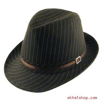 NWT COTTON PINSTRIPE FEDORA TRILBY GANGSTER HAT BROWN