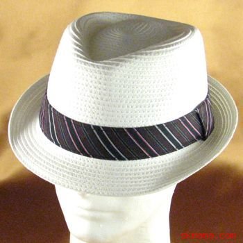 STRIPE BAND STINGY BRIM BRAID FEDORA TRILBY HAT WHITE L