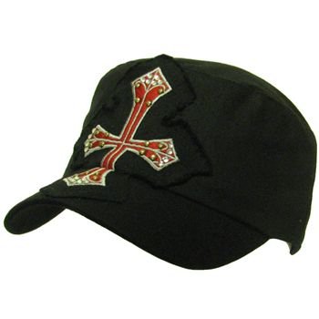 Cotton Frayed Cross Patch Military Cadet Hat Cap Black