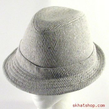 TWEED PINSTRIPE STINGY BRIM FEDORA TRILBY HAT SILVER SM