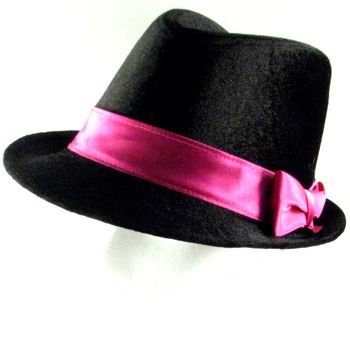 NEW VELOUR SATIN BOW FEDORA TRILBY DANCE HAT BLACK PINK