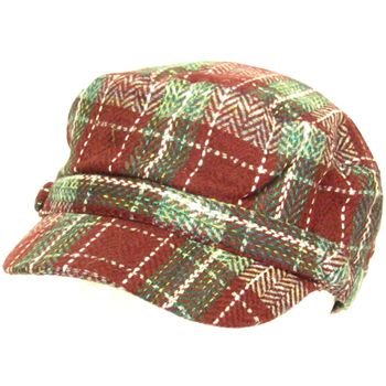 Light Wool Plaid Cadet Military GI Cap Hat Multi- Wine