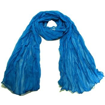 NEW LIGHT SHEER THIN CRINKLE LONG SCARF 68x23 BLUE