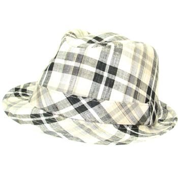 Multi Plaid Linen Gangster Fedora Trilby Hat Black L/XL