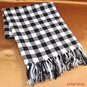 BUFFALO PLAID FRINGE HEAD SCARF WRAP SHAWL 32x38 BLACK