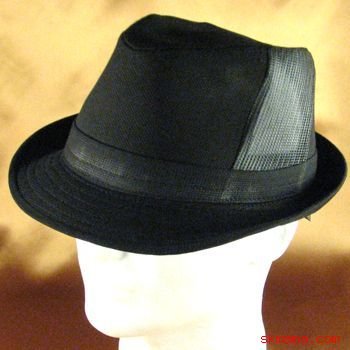 NWT COTTON PIQUE VENTED MESH PANEL FEDORA HAT BLACK M