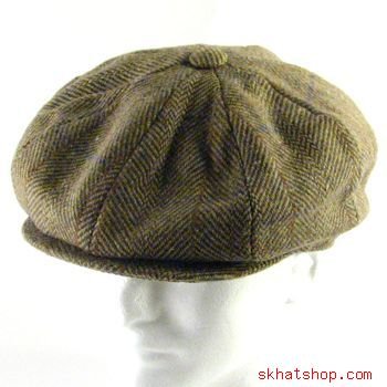 NWT WOOL HERRINGBONE NEWSBOY GATSBY CAP HAT BROWN L/XL