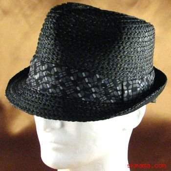 100% RAFFIA STINGY BRIM FEDORA TRILBY HAT BLACK M/L