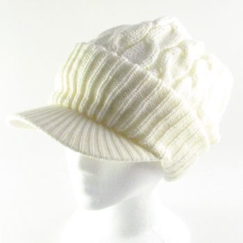 NEW CHUNKY CABLE KNIT SKULL NEWSBOY CABBY HAT CAP IVORY