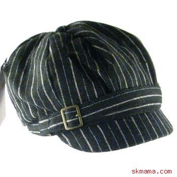 PINSTRIPE NEWSBOY OVERSIZE DRIVER CAP HAT BLACK