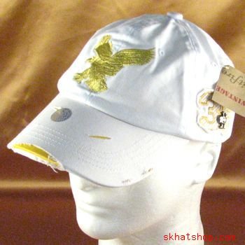 FRAYED DISTRESSED SPITFIRE EAGLE WHITE GOLD HAT CAP ADJ
