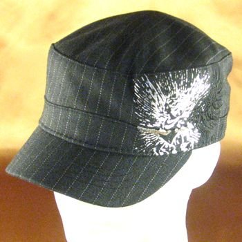 PINSTRIPE CADET MILITARY EMB FITTED HAT CAP CHARCOAL L