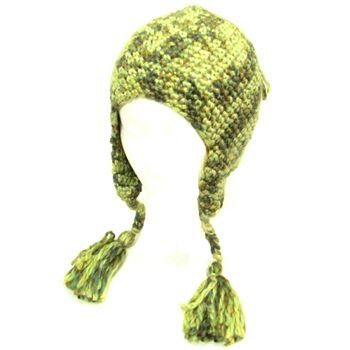 Wool Handknit Trooper Trapper Ski Knit Hat Multi Olive