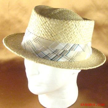 NWT 100% RAFFIA STRAW PORKPIE WIDE BAND HAT NATURAL M/L
