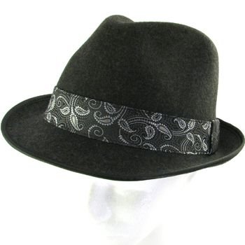 100% WOOL POLISHED FELT SATIN FEDORA TRILBY HAT GREY M