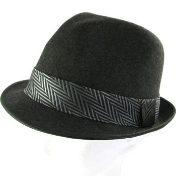 100% WOOL POLISHED FELT SATIN FEDORA TRILBY HAT GRAY L