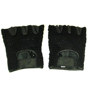 Men's Leather Mesh Velcro Fingerless Padded Gloves M