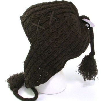 HAND KNIT TROOPER TRAPPER SKI SKATE WINTER HAT BROWN