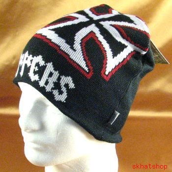Black n Red KNIT CHOPPER BEANIE SKULL BIKER CAP HAT M/L