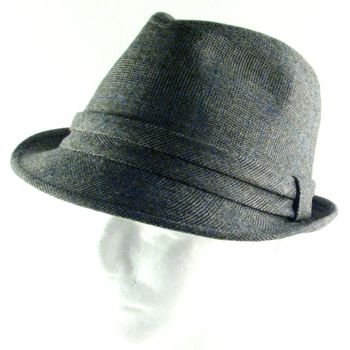 TWEED PLAID STINGY FEDORA TRILBY BELT HAT CHARCOAL M/L