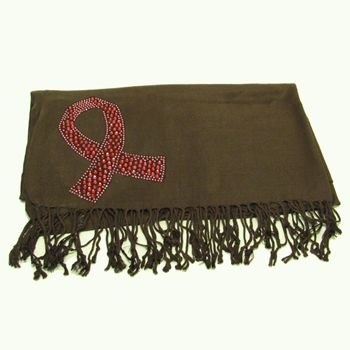 100% Pashmina Cancer Ribbon Crystal Wrap Shawl Brown