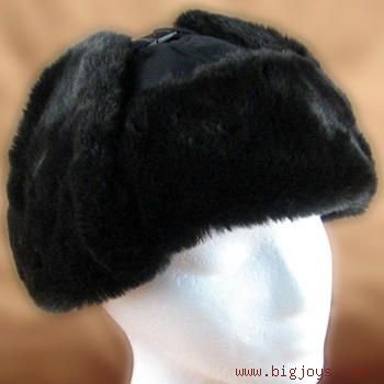 WINTER SKI FUR TROOPER TRAPPER HUNTER PILOT HAT BLACK