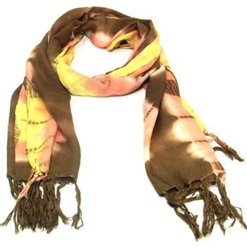 TIE DYE THIN LONG SCARF WRAP SHAWL 67x19 MULTI BROWN