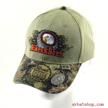 BIKES & BEER - BOTTLE CAP OPENER CAMO HUNT FISH CAP HAT