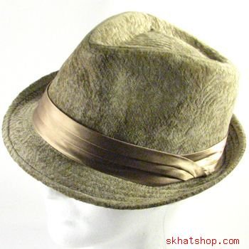 VELVETY STINGY BRIM TRILBY FEDORA GANGSTER HAT KHAKI L