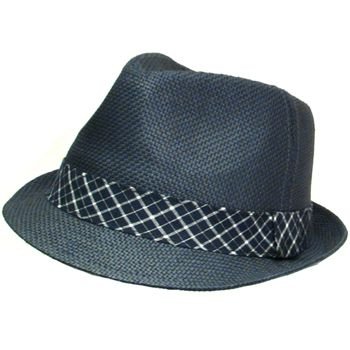 VENTED PLAID STINGY SUMMER FEDORA TRILBY HAT NAVY M/L