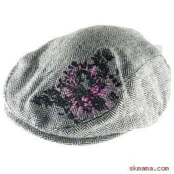 HERRINGBONE EMB IVY CABBY DRIVER GOLF CAP HAT BLACK