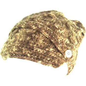 HAND KNIT CABLE VISOR CABBIE SKI BEANIE HATCAP BROWN