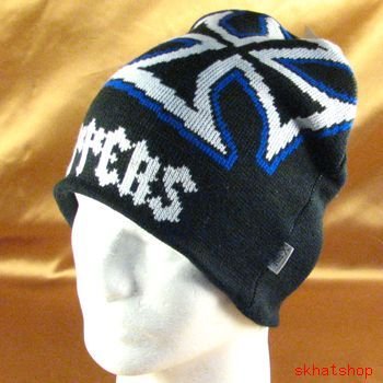 Black Blue KNIT CHOPPER BEANIE SKULL BIKER CAP HAT M/L