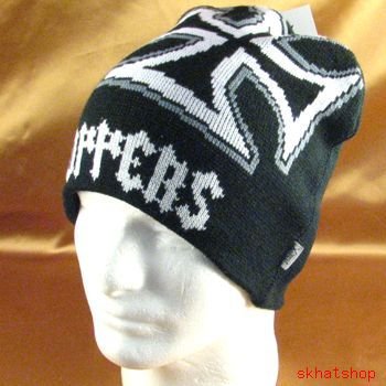 Black Gray KNIT CHOPPER BEANIE SKULL BIKER CAP HAT M/L