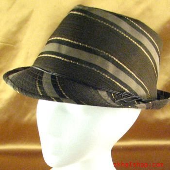 HIP STRIPED TIED METALLIC STINGY BRIM FEDORA HAT BROWN