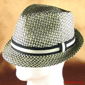 VENTED WEAVE STINGY BRAID FEDORA TRILBY HAT BLACK M/L