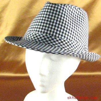 NEW COTTON PICNIC CHECK PLAID FEDORA TRILBY HAT BLACK