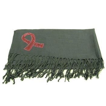 BIG 100% Pashmina Cancer Ribbon Crystal Wrap Shawl Gray
