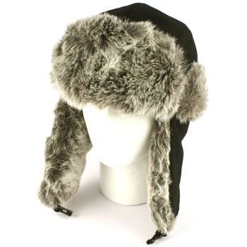 Mens' Winter Faux Fur Wool Blend Thick Trooper Trapper Ski Aviator Cap Hat Black