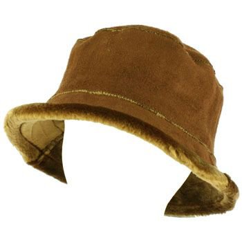 Winter Ladies Faux Fur Suede Crusher Crushable Foldable Bucket Ski Hat Cap Brown