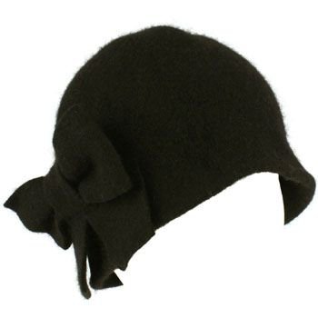 100% Wool Winter Cloche Crushable Foldable Bucket Big Bow Church Hat Cap Black