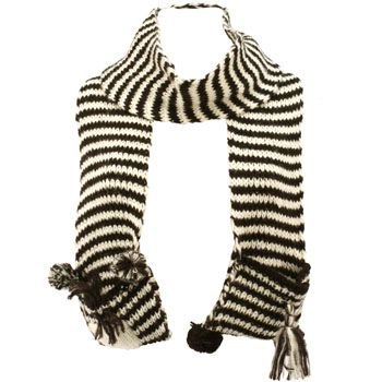 Winter Hand Knit Zebra Animal Face and Tail Long Scarf Shawl Ski Hat w Pockets
